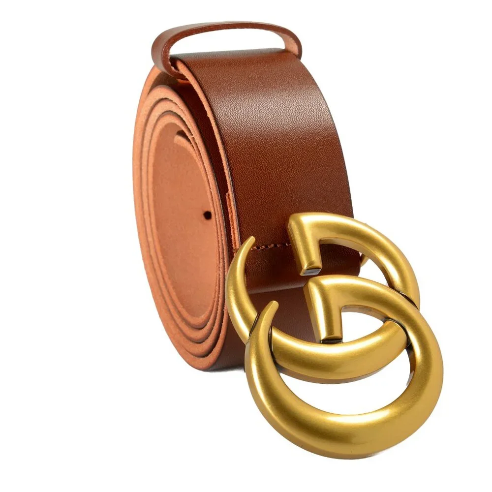 Gucci Unisex Brown  Leather Metal Double G Buckle Belt US 36 IT 90